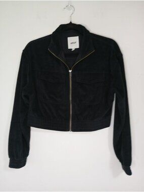 Aerie Womens Black Corduroy Jacket XS Full Zip Front Pockets Cropped Casual